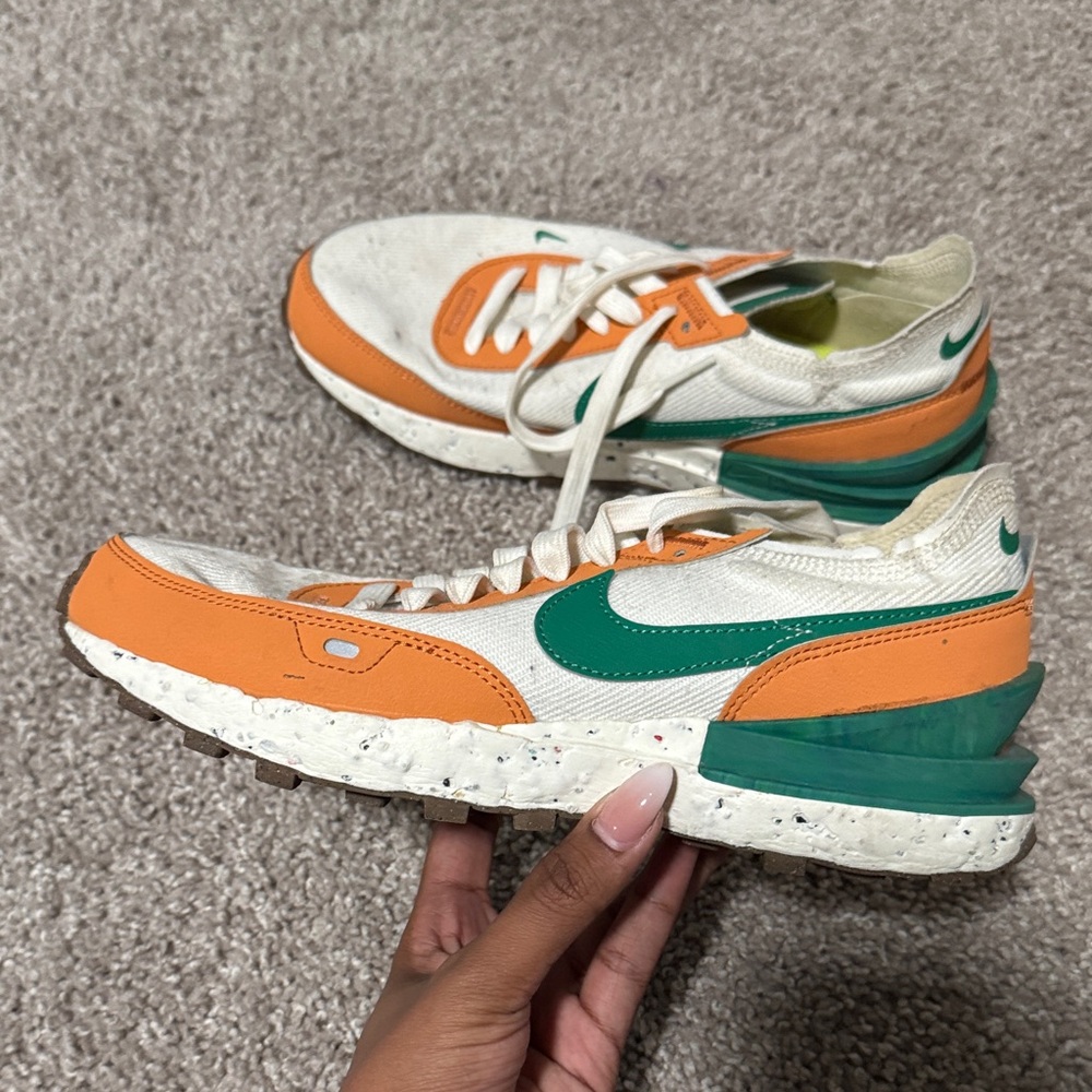 Nike White and Orange Sneakers with Green Accents